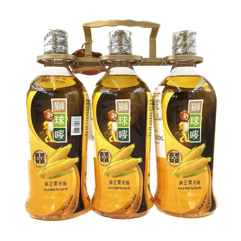 香港进口食用油 狮球唛纯正花生油粟米油900ml*3支组合装烘焙烹饪