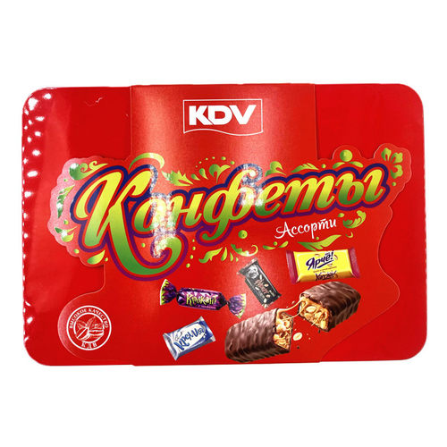 俄罗斯进口糖果礼盒 KDV紫皮糖铁罐装精选混合多口味巧克力糖380g