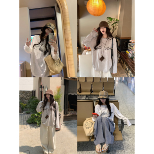 薄款 荒荒家 新款 T2026夏季 柔软舒适防晒套头上衣女 雪花英文长袖