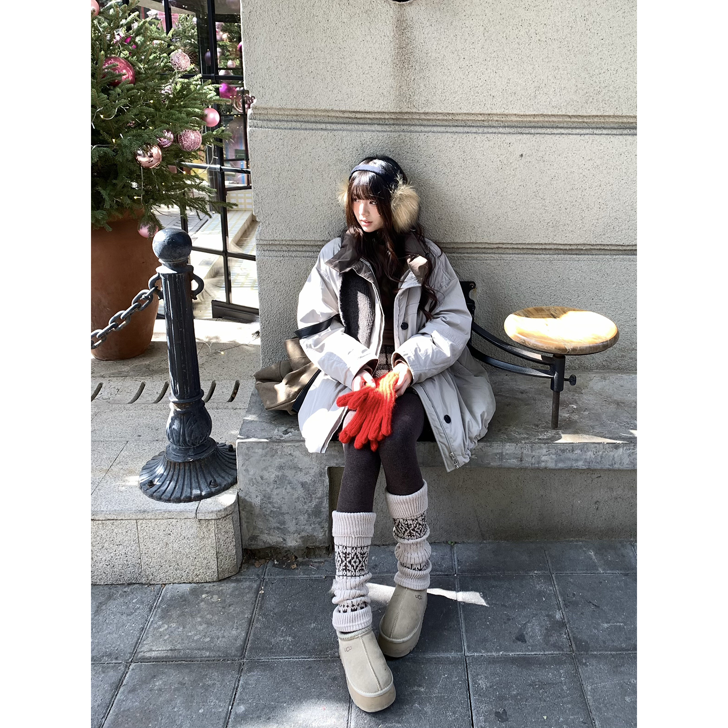 荒荒家韩系拼接羽绒服2025冬季新款浅卡灰中长款保暖白鸭绒外套女