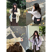 软糯慵懒松弛感V领针织开衫 新款 女 杂色毛衣外套2026春季 荒荒家