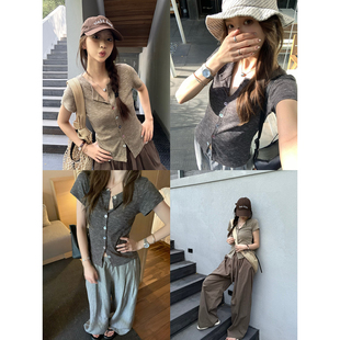 贝壳扣上衣2025夏季 薄款 荒荒家 新款 外套女 修身 纯欲休闲设计短袖