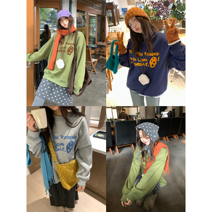 荒荒家 甜酷小众设计套头上衣女 蘑菇毛巾绣加绒卫衣2026春秋新款