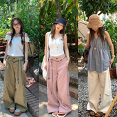 装 薄款 饰腰绳休闲裤 荒荒家 2025夏季 新款 小众设计直筒阔腿长裤 女