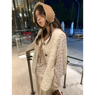 复古甜美少女修身 荒荒家 法式 T2025秋冬新款 套头上衣 花边波点长袖