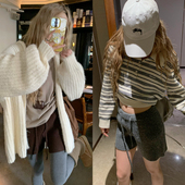 荒荒家 女 港风高腰直筒宽松休闲五分裤 抽绳针织短裤 2025秋冬新款