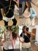 荒荒家白色花边叠穿裙帘2026春秋新款 高腰层次感蓬蓬半身裙女 韩版