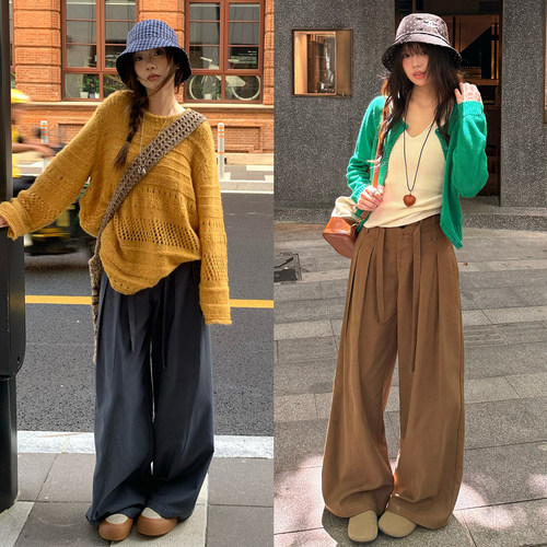 荒荒家多褶绑带休闲裤
