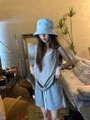 下摆小开叉休闲热裤 荒荒家 新款 2025夏季 女 针织斜纹抽绳纯色短裤