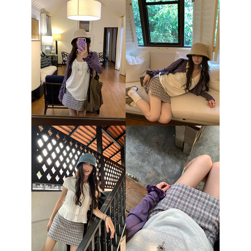 荒荒家复古小格子裙裤