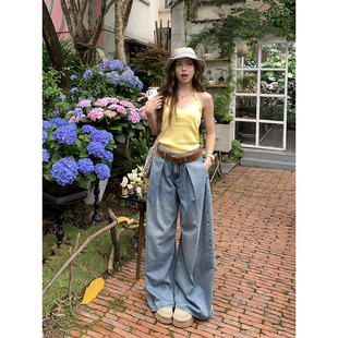宽松显瘦直筒蓝色休闲裤 荒荒家 新款 韩系阔腿牛仔裤 女 2025夏季