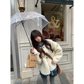 荒荒家 加厚少女软糯质感慵懒开衫 白色毛绒茸短外套2025冬季 新款