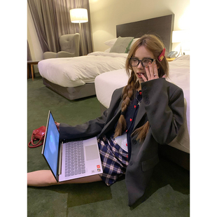 荒荒家 学院港风a字高腰格纹短裙ins 宝蓝格子半身裙2025初秋新款