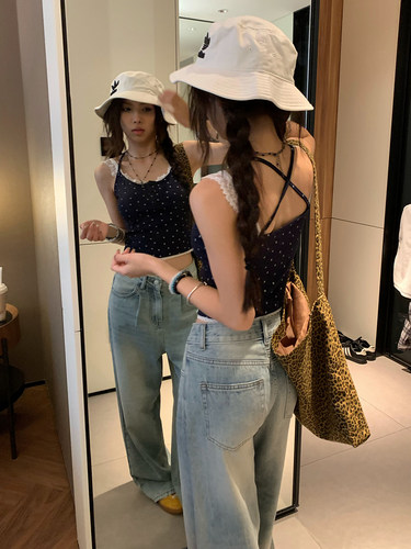 荒荒家 小花蕾丝吊带2025夏季新款甜辣短款露脐内搭外穿背心女潮