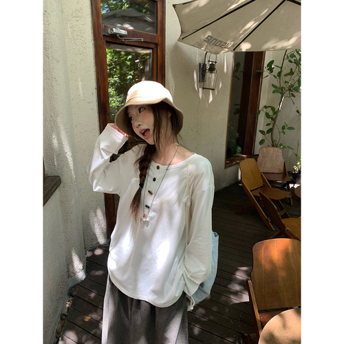 荒荒家小众设计扣子长袖T