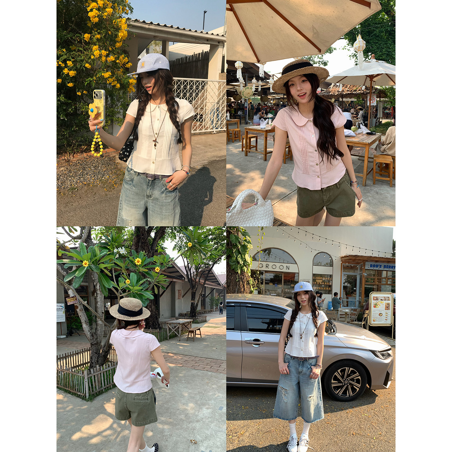 荒荒家 贝壳扣娃娃领衬衫2026夏季新款法式甜美少女短袖小衫外套