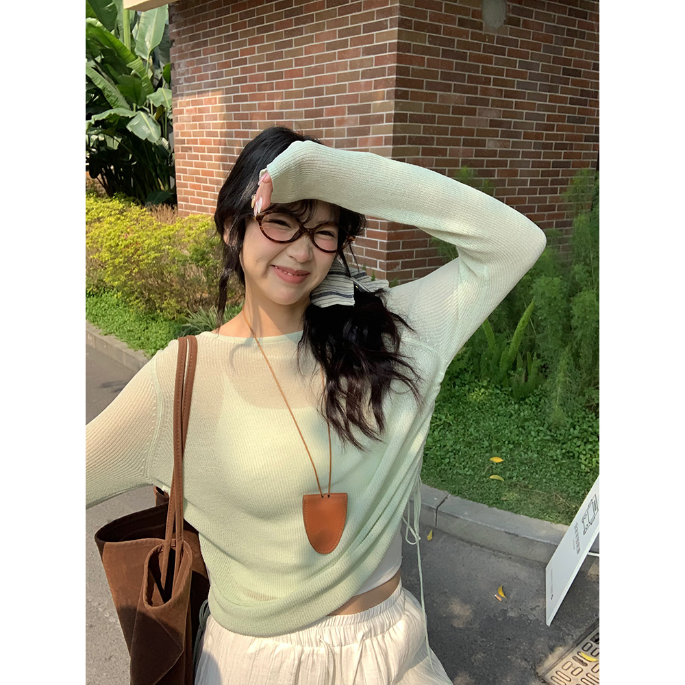 荒荒家 两边抽绳针织上衣2025夏季新款小众薄款设计防晒罩衫女