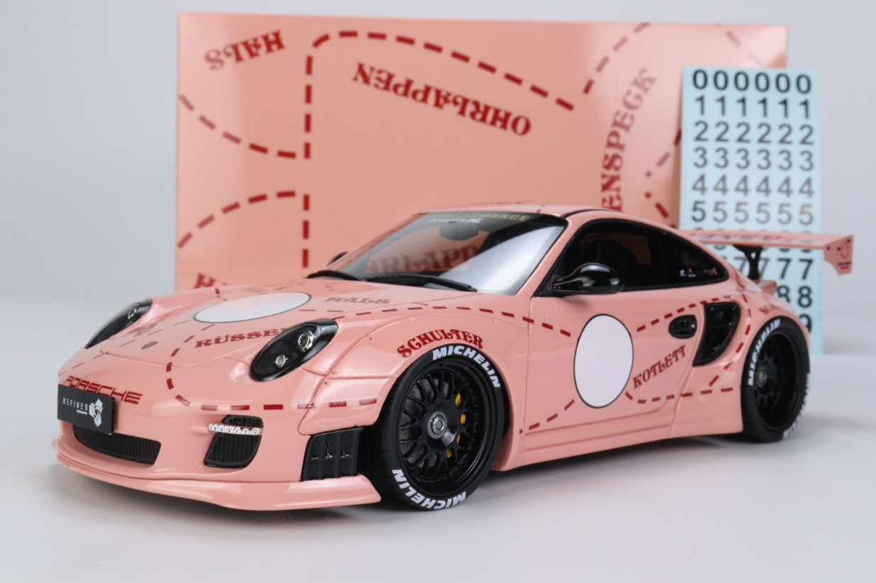【现货】gt spirit 1:18 保时捷 997 宽体 lbwk 粉猪涂装 树脂车
