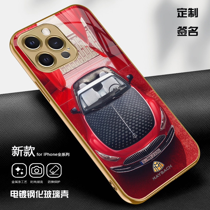 适用苹果16手机壳iPhone16Promax新款13电镀玻璃金属漆兰博基尼12保时捷14法拉利定制15plus防摔保护