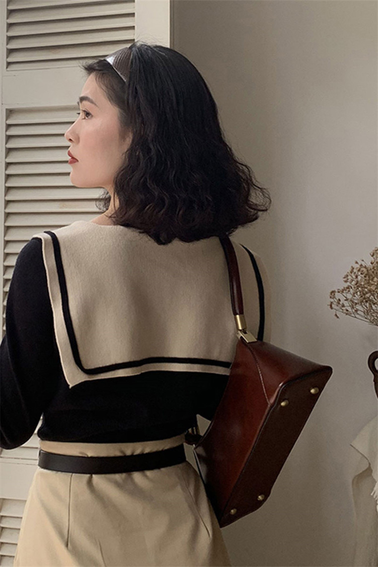 海军领学院风针织衫毛衣女2025秋季打底衫短款外套设计感披肩上衣