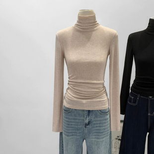 上衣 今年流行内搭堆堆领修身 莱赛尔天丝羊毛高领打底衫 女2026新款