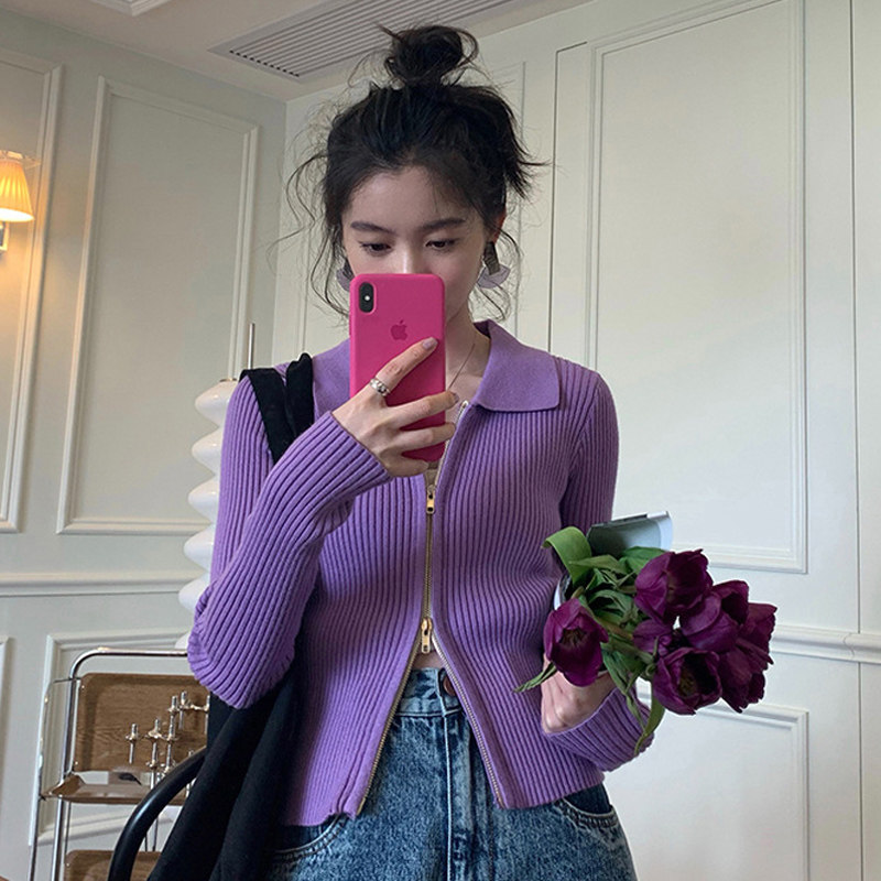 polo领双拉链毛衣女秋冬2025新款针织开衫外套长袖内搭打底衫上衣,女装/女士精品,毛针织衫,淘宝优惠券,粉丝福利购,淘宝优惠卷