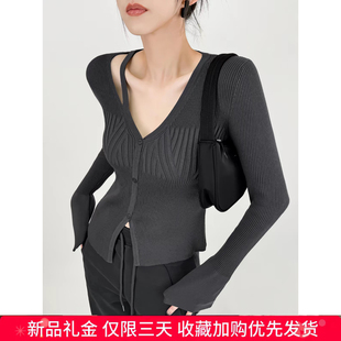设计感挂脖镂空v领心机纯欲针织衫女秋冬精致高级感别致打底毛衣