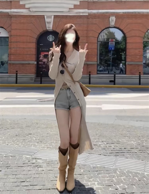 高级感黑色v领针织开衫女秋季中长款连衣裙修身显瘦长袖外套打底