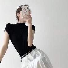 半高领短袖针织衫女内搭修身春夏季2025新款紧身显瘦气质打底上衣