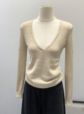 超好看白色毛衣V领针织打底衫女冬2025新款高级感低领内搭小上衣