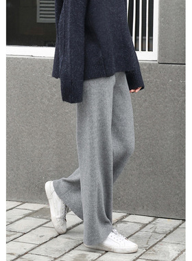秋冬chic宽松显瘦ulzzang针织阔腿裤女高腰垂感拖地长裤直筒裤子