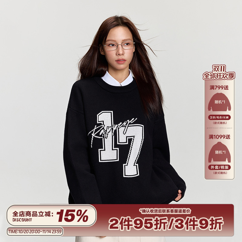RAPPEYE休闲美式印花圆领毛衣