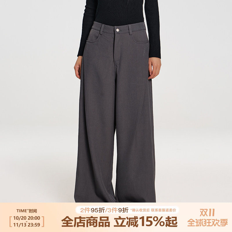 RAPPEYE 斜压褶西裤垂坠感高级感小个子宽松百搭高腰阔腿西装裤女