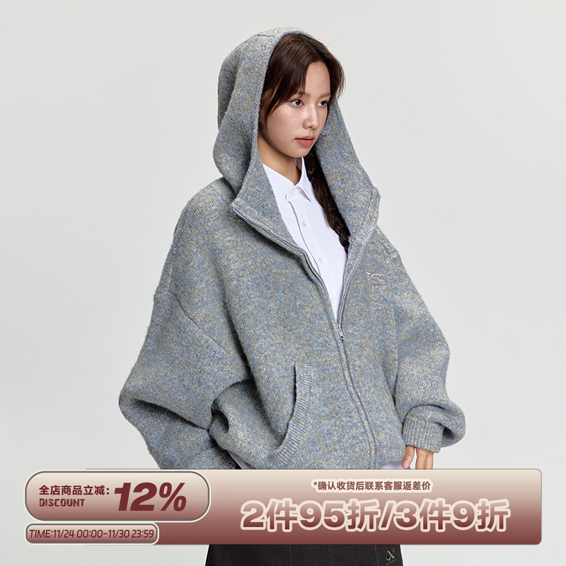 RAPPEYE马海毛连帽开衫毛衣外套