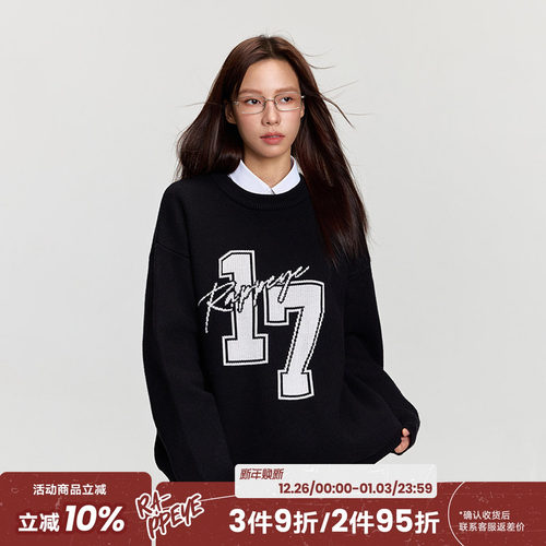 RAPPEYE休闲美式印花圆领毛衣