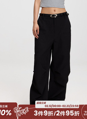 RAPPEYE 新款刺绣褶皱工装裤美式潮流百搭高腰宽松显瘦阔腿休闲裤