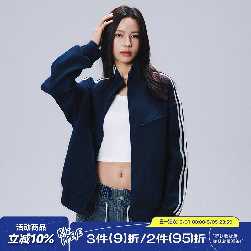 RAPPEYE双杠分割拉链卫衣潮牌男春秋美式百搭宽松运动开衫外套女