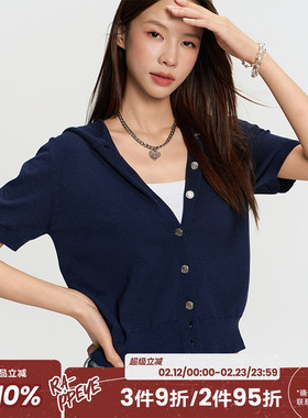 RAPPEYE 复古设计感学院风宽松搭套头休闲上衣短袖连帽针织衫女