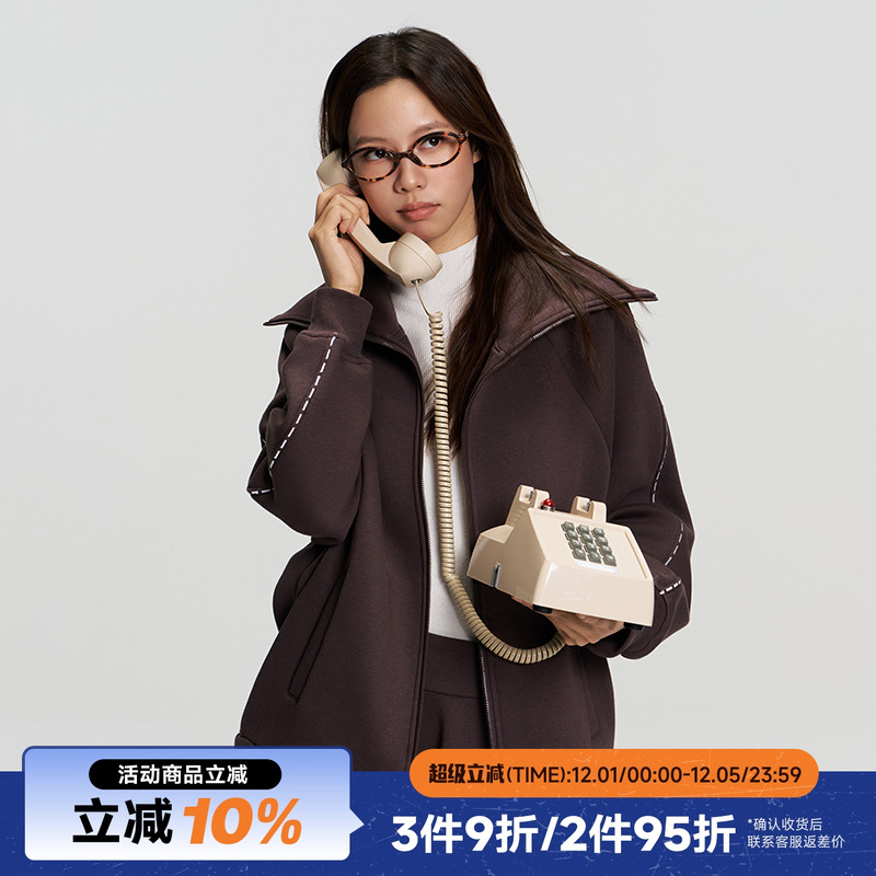 RAPPEYEx 鹦鹉梨“对的” 宽松休闲可变背包设计感加绒卫衣外套女