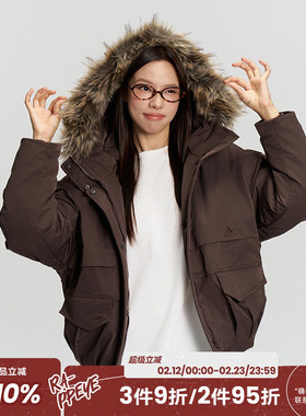 RAPPEYE 复古简约潮牌工装羽绒防寒加厚连帽大毛领短款派克服外套