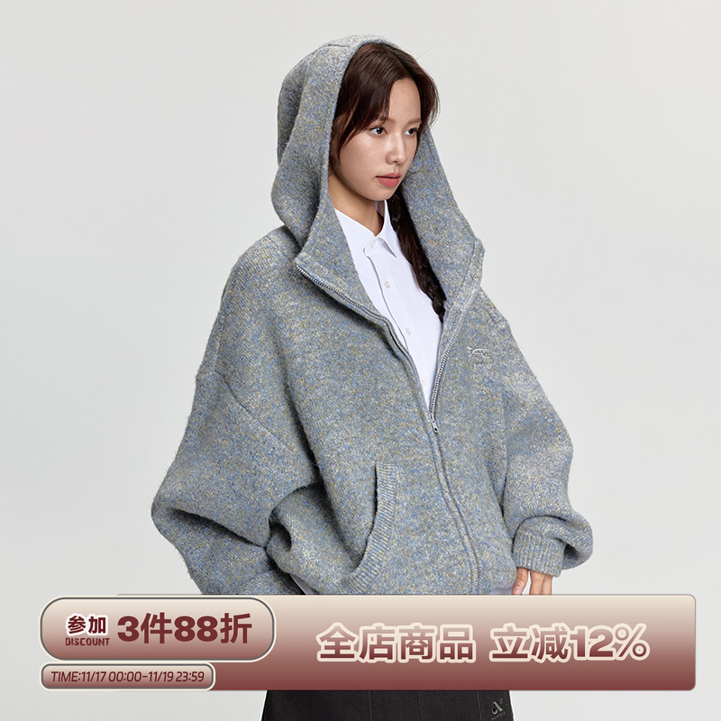 RAPPEYE马海毛连帽开衫毛衣外套