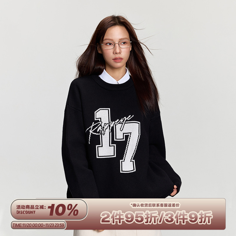 RAPPEYE休闲美式印花圆领毛衣