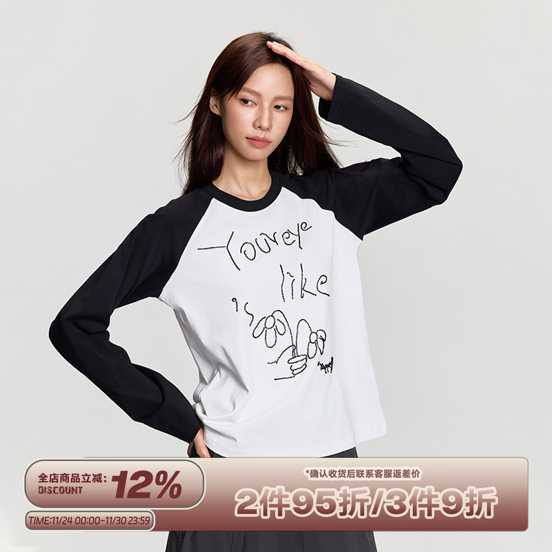 RAPPEYE复古撞色拼接长袖T恤