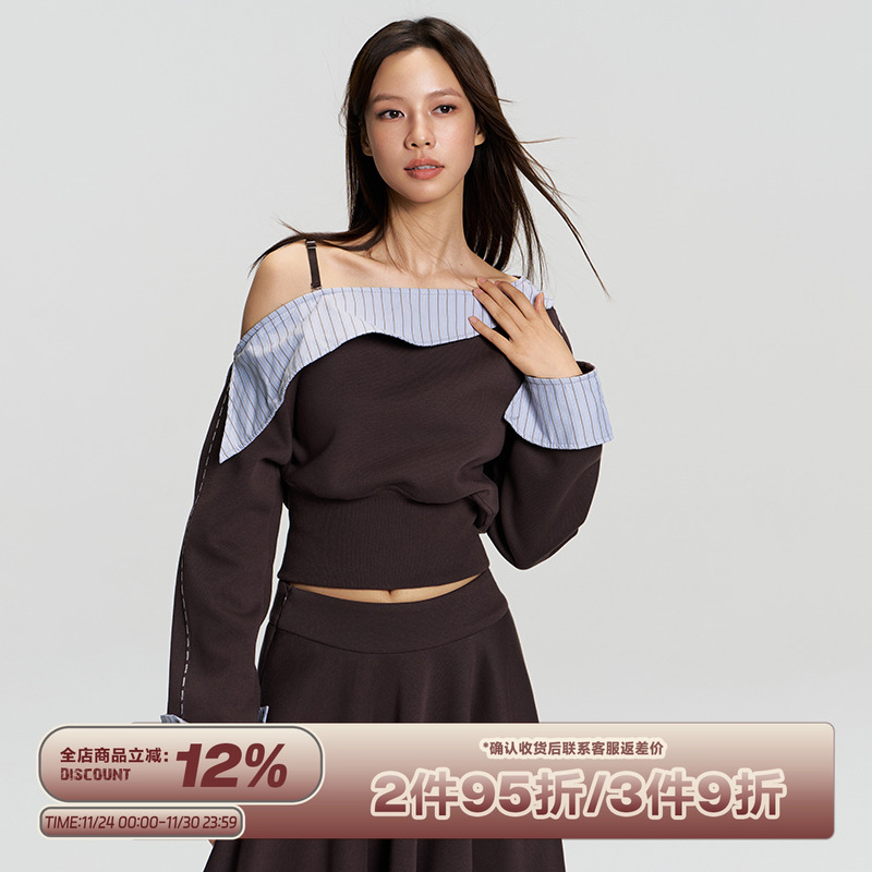 RAPPEYEx 鹦鹉梨“对的”设计感撞色斜肩卫衣松弛感收腰露肩上衣