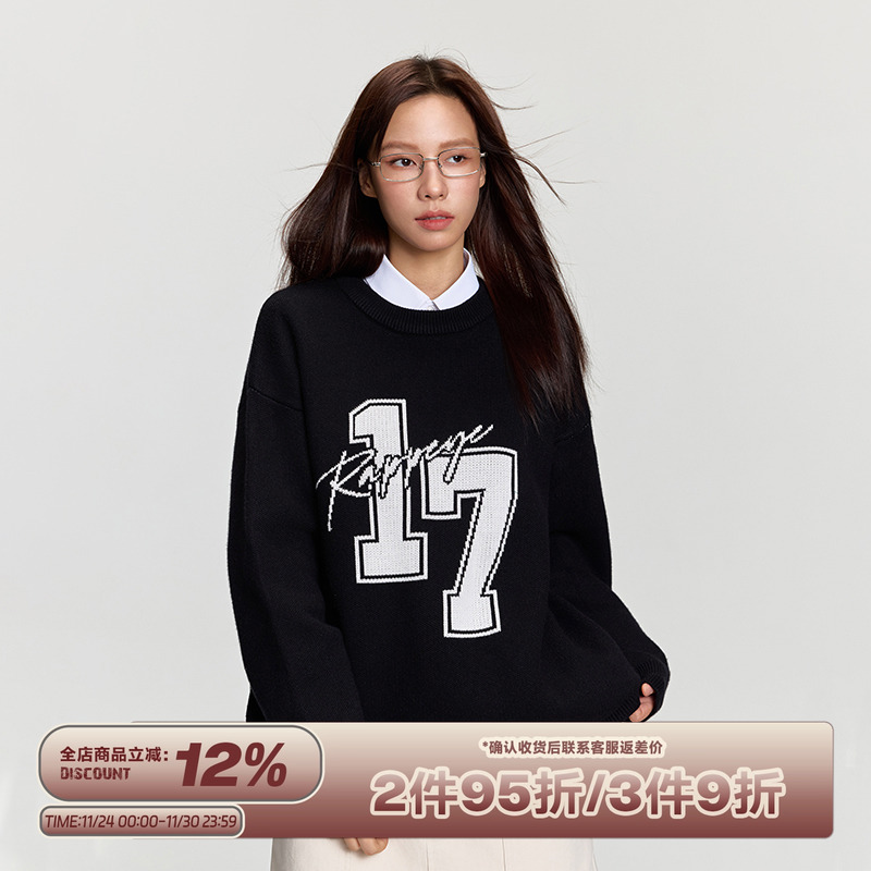 RAPPEYE休闲美式印花圆领毛衣