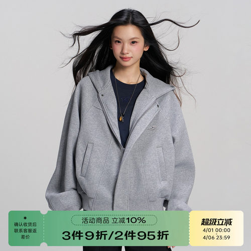 RAPPEYE 弧线分割卫衣外套女春秋美式复古高街连帽开衫外套慵懒风