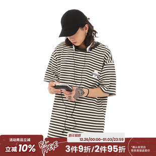 夏季 R字条纹短袖 RAPPEYE美式 宽松国潮男女情侣T恤 潮WOO专属