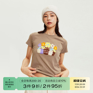 短款 RAPPEYE盆栽繡花圓領(lǐng)短袖 t恤女美式 復(fù)古辣妹修身 正肩顯瘦上衣