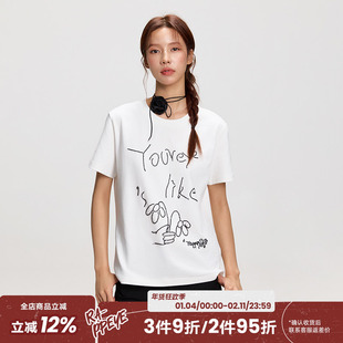 RAPPEYE 珠绣正肩短袖字母钉珠设计感夏季宽松休闲圆领T恤上衣女