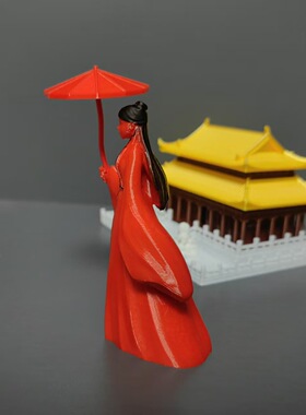 包邮撑伞美女侍古代江湖人物3D小树脂微缩物模型桌面微摆件微景观